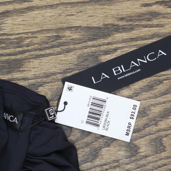 NWT La Blanca Standard Island Goddess Halter Tankini Swimsuit Top Black Noire 12 - Picture 5 of 6